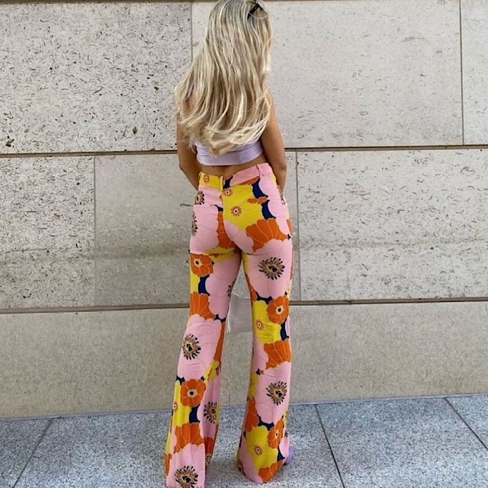 Zara Pants Multicolor Floral Print Wide Leg High Waist Trousers Size S - Picture 6 of 14